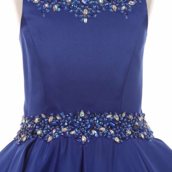 Girls Kids Children’s Tween Royal Blue Satin Pageant Dress with Pockets - Picture 3 of 6